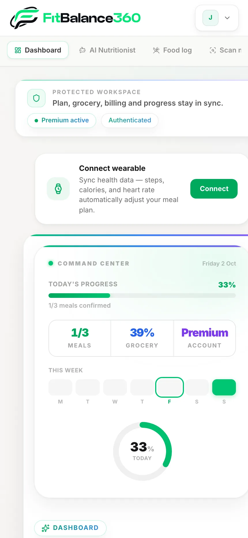 FitBalance360 na telefonu — današnji napredak